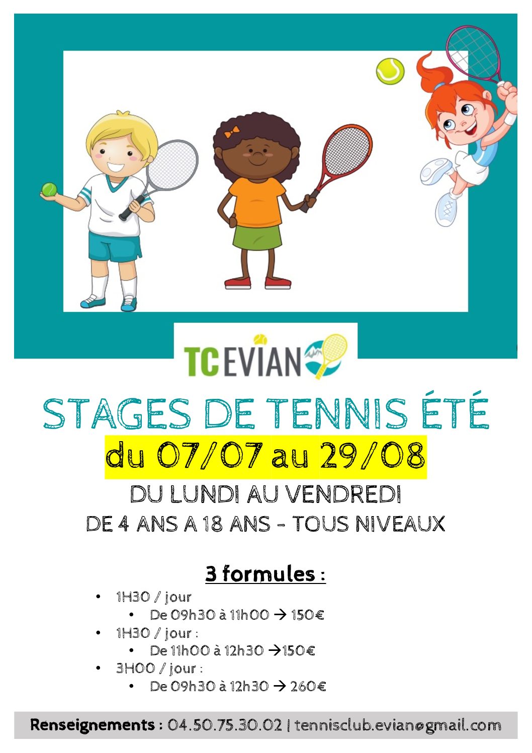 Affiche Stage Tennis été 2025